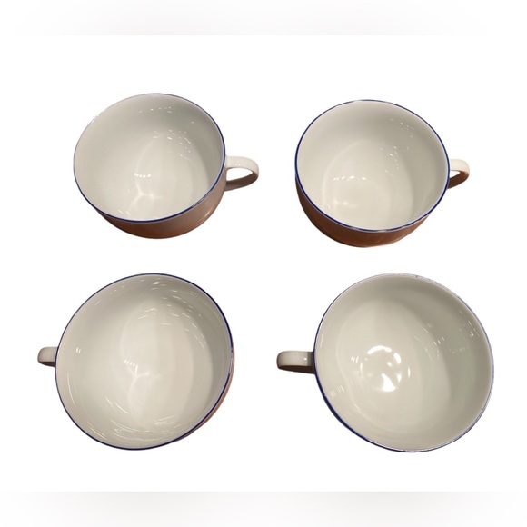 Crate & Barrel Epoch Blue Line Flat Cups 2 1/2" Tea Coffee Kathleen Wills Set 4 - Picture 2 of 4